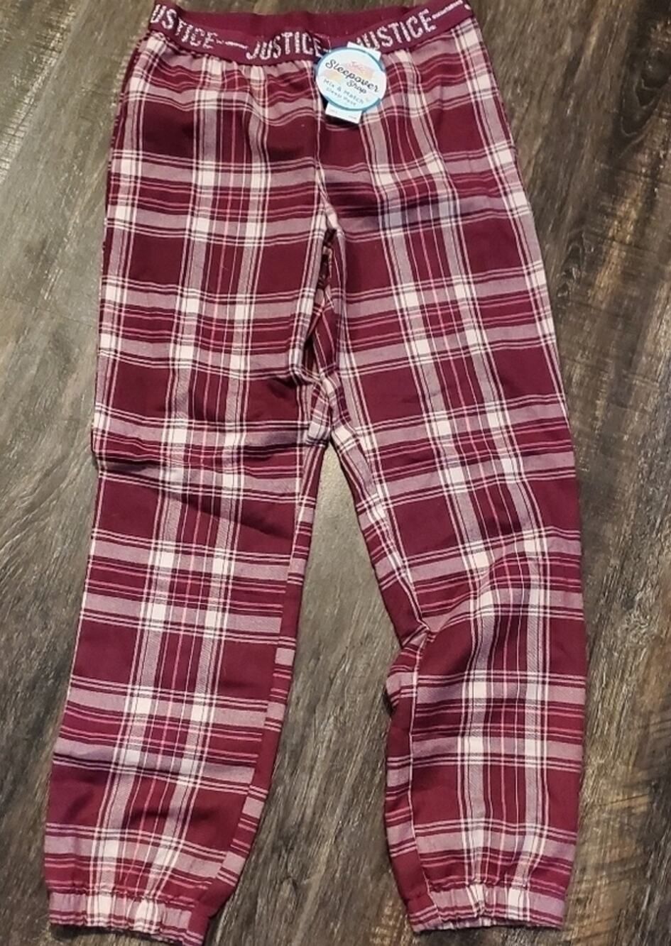 JUSTICE Girls Pink Plaid Burgundy Lounge Pajama Pants Size 10